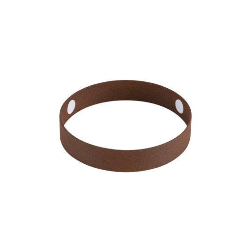Metal ceiling light canopy ring, textured brown finish, with white mounting points.