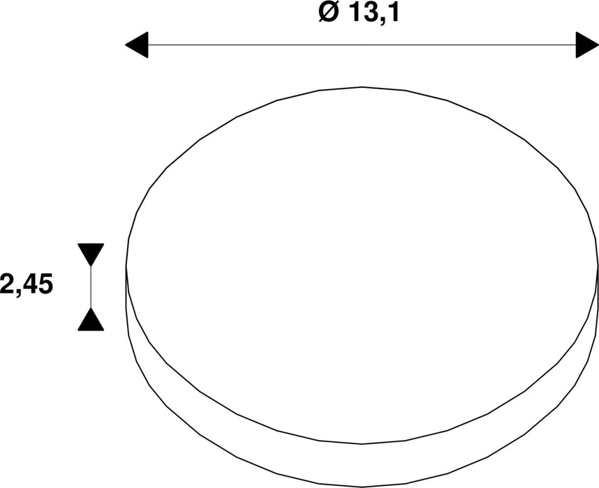 Technical drawing of a round component with dimensions 13.1 diameter and 2.45 height.