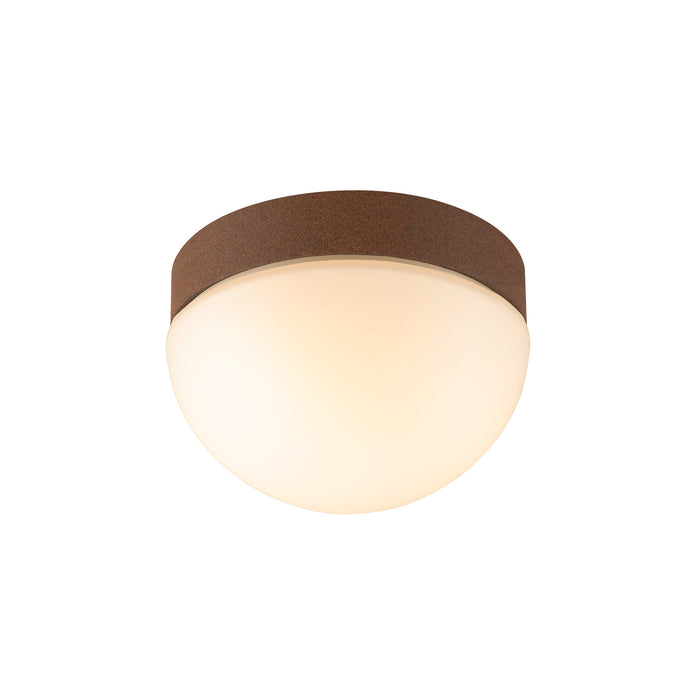 Cork and opal glass flush mount ceiling light fixture.