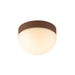 Cork and opal glass flush mount ceiling light fixture.
