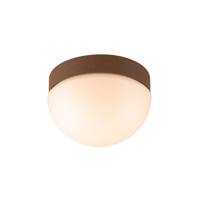 Cork and glass flush mount ceiling light fixture, brown and white.