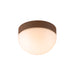 Cork and glass flush mount ceiling light fixture, brown and white.
