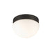 Black metal and white glass flush mount ceiling light.