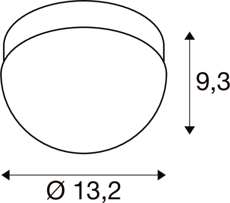 Technical drawing of a round ceiling light fixture with dimensions.