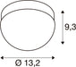 Technical drawing of a round ceiling light fixture with dimensions.