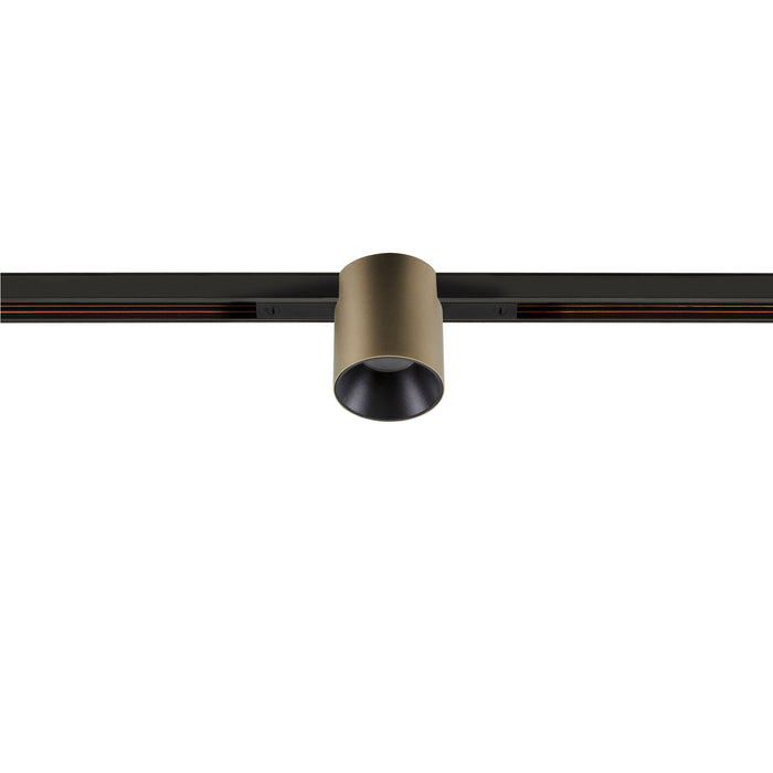 Metal track light fixture, bronze finish, track mounted.