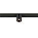 Black track lighting fixture, cylinder shape, mounted on track.