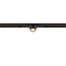 Black track lighting fixture, metal, mounted on track.