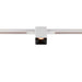 White square track lighting fixture mounted on a white track.