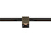 Bronze finish square track lighting head mounted on black track.