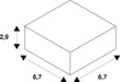 Diagram of a white square block with dimensions 6.7 x 6.7 x 2.9.