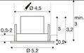 Technical drawing with dimensions for a recessed light fixture.