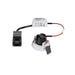 Recessed LED downlight with white trim, black heat sink, and external power supply.