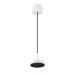 White ceiling-mounted light fixture with black cord and textured black diffuser.
