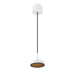 White ceiling-mounted pendant light fixture with black cord and woven brown diffuser.