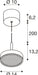 Technical drawing of a ceiling-mounted pendant light fixture with dimensions.