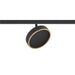 Black track lighting fixture with gold trim and honeycomb lens.