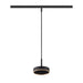 Black metal track lighting pendant with wood accent.