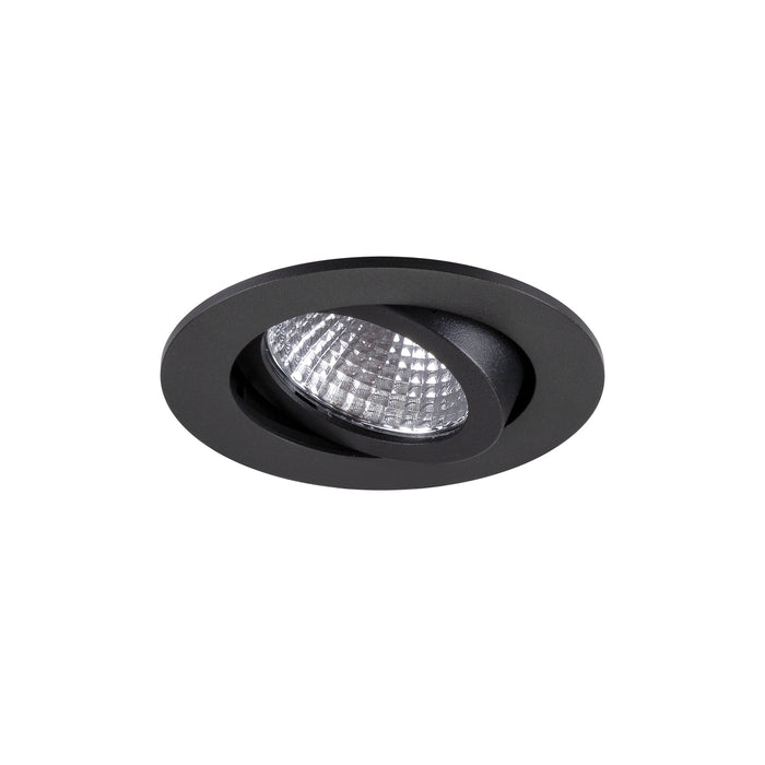 Black recessed ceiling light fixture, adjustable spotlight.