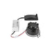 Black recessed LED downlight with spring mounting clips and external power supply.