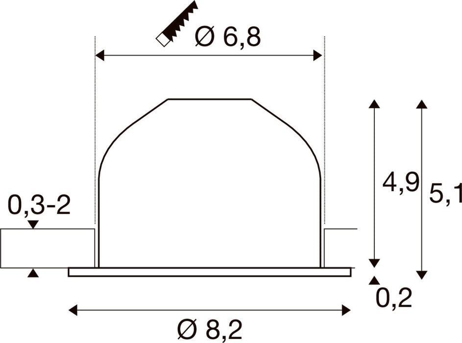 Technical drawing with dimensions of a dome-shaped component.