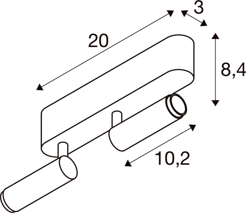 Technical drawing of a wall-mounted spotlight with dimensions.