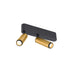 Surface-mounted spotlight with two adjustable gold-finish cylinders and a black base.