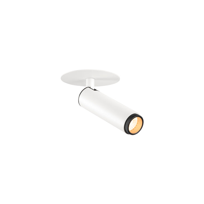 White metal ceiling-mounted spotlight with adjustable head and matte finish.