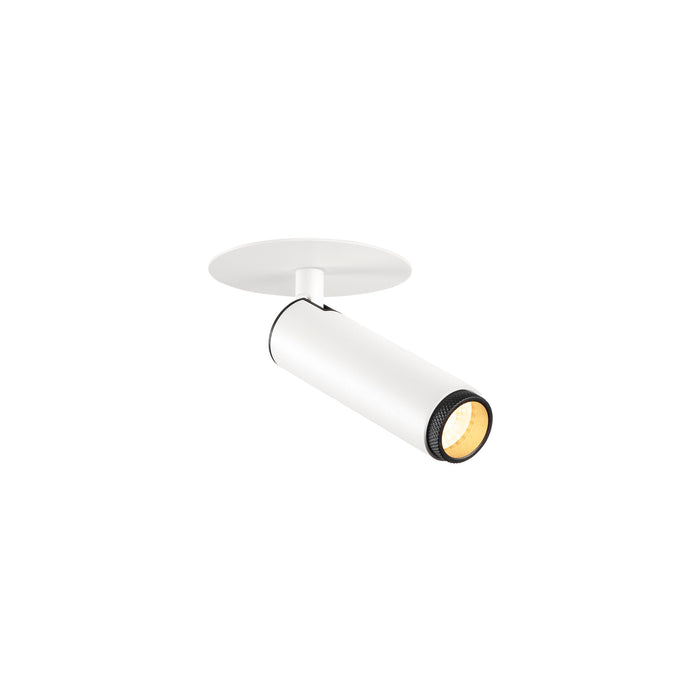 White metal cylinder spotlight, matte finish, surface mounted.