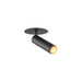 Black metal ceiling-mounted spotlight with adjustable head.