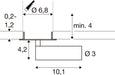 Technical drawing with dimensions for a recessed mounting component.