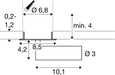 Technical drawing with dimensions for recessed mounting.