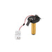 Recessed light fixture with gold metal cylinder, black mounting plate, spring clips, and white driver.