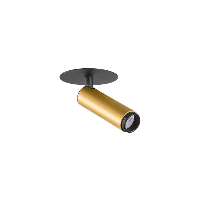 Metal ceiling spotlight, gold finish with black mount.