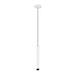 White cylinder pendant light fixture with black accents, ceiling mounted.