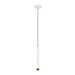 White cylinder pendant light fixture, ceiling mounted.