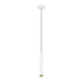 White cylinder pendant light fixture, ceiling mounted.