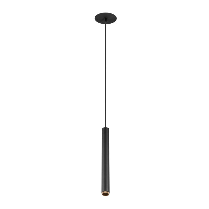 Modern cylinder pendant light fixture, black finish, ceiling mounted.
