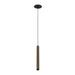 Modern cylinder pendant light, metal with bronze finish, black canopy, ceiling mounted.