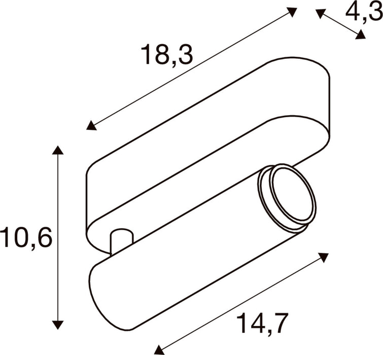 Technical drawing with dimensions of a surface-mounted spotlight.