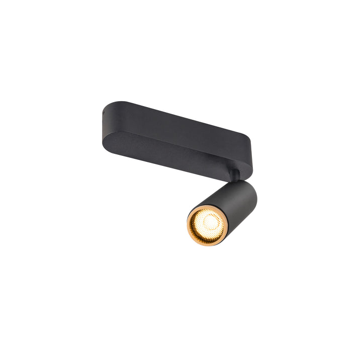 Black metal surface-mounted spotlight with adjustable head.