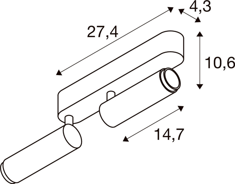 Technical drawing with dimensions of a wall-mounted spotlight fixture.