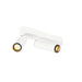 White metal ceiling light fixture with two adjustable spotlights.