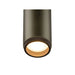Aluminum cylinder downlight, bronze finish, ceiling mounted.