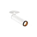 White cylinder spotlight, metal, matte finish, ceiling mounted.