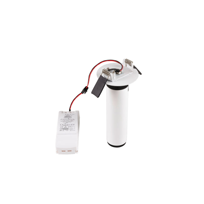 White recessed downlight with driver, spring mounting.