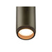 Aluminum cylinder downlight, bronze finish, surface mounted.