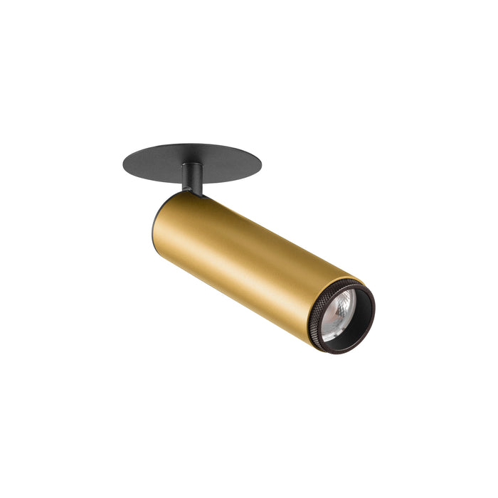 Metal ceiling spotlight, gold finish, black mounting.