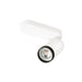 White track lighting fixture, cylinder spotlight, adjustable, surface mounted.
