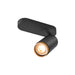 Black metal surface-mounted spotlight with gold accent.